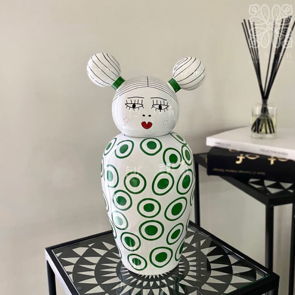 Seletti Le Canopie Декоративная ваза с крышкой Izumi, размеры: 17,5х17,5х36,5 см, белый, зеленый