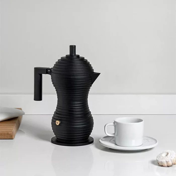 Alessi Pulcina Гейзерная кофеварка на 3 чашки эспрессо, объем - 150 мл, цвет - черный матовый