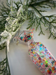 ShiShi Стеклянная елочная игрушка Прямоугольная карамель с пайетками, высота - 10 см, прозрачный