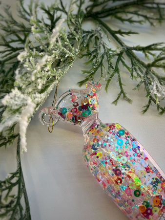 ShiShi Стеклянная елочная игрушка Прямоугольная карамель с пайетками, высота - 10 см, прозрачный