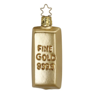 Inge Glas Стеклянная елочная игрушка Слиток золота, высота - 8,5 см