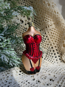 Inge Glas Стеклянная елочная игрушка Корсет, размер - 12 см, цвет - красный