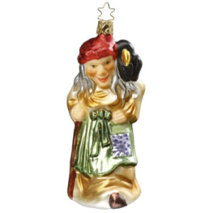 Inge Glas Стеклянная елочная игрушка Ведьма с вороном, размеры - 14,5 см