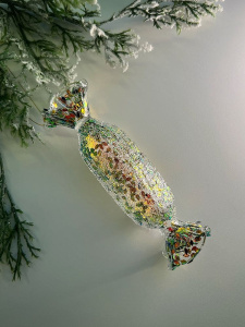 ShiShi Стеклянная елочная игрушка Прямоугольная карамель с желто-зелеными блестками, высота - 12 см