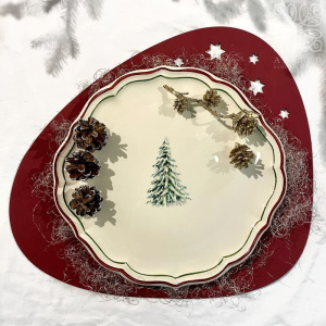 Gien Filet Noel Тарелка для торта, диаметр - 31,7 см, цвет - белый, зеленый, красный