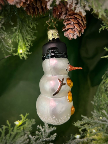 Inge Glas Стеклянная елочная игрушка Снеговик, размер - 10 см
