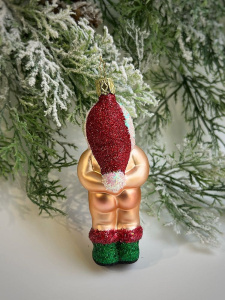 Inge Glas Стеклянная елочная игрушка Голый Санта, размер - 12 см