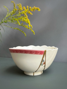 Seletti Kintsugi Фарфоровая пиала, диаметр - 11,5 см, цвет - белый, красный, золотой