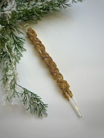 ShiShi Стеклянная елочная игрушка Сосулька с золотым бисером и блестками, высота - 19 см,прозрачный