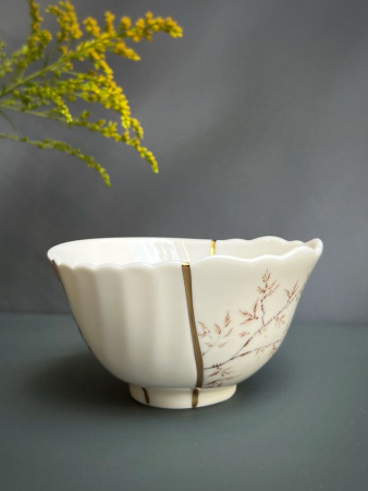 Seletti Kintsugi Фарфоровая пиала, диаметр - 11,5 см, цвет - белый, красный, золотой