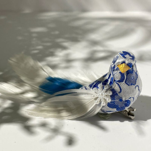 Goodwill Набор елочных игрушек Птички с хвостом из перьев, размер - 10 см, цвет - синий, белый