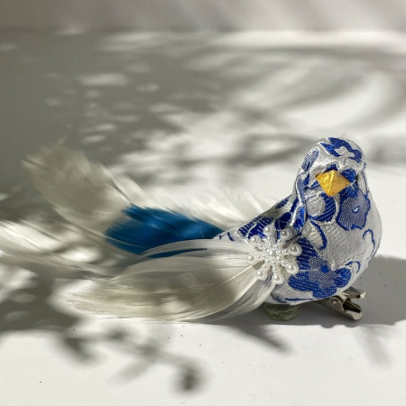 Goodwill Набор елочных игрушек Птички с хвостом из перьев, размер - 10 см, цвет - синий, белый