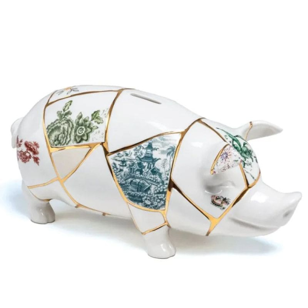 Seletti Kintsugi Декоративная фарфоровая копилка Piggy Bank, размеры: 31,5х13х14,5h см, цвет - белый