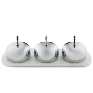 Alessi Dressed Набор для подачи варенья, орешков, меда, размеры: 20,5х8х6,5h см, цвет - белый, сталь