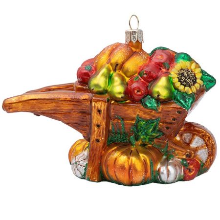 Impuls Стеклянная елочная игрушка Телега с урожаем, размер - 12 см