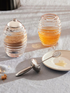 Alessi Honey Pot Баночка для подачи меда с ложкой, объем - 350 мл, нержавеющая сталь, стекло