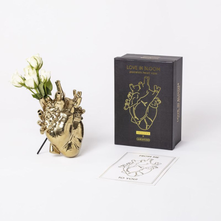 Seletti Love in Bloom Фарфоровая ваза Сердце, высота - 25 см, цвет - золотой глянцевый