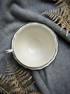 Gien Filet Manganese Monogramme Чайная пара с буквой Н, объем - 450 мл, цвет - белый, черный