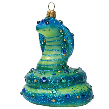 Impuls Стеклянная елочная игрушка Змея с кристаллами, размер - 8 см, цвет - синий