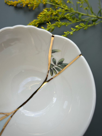 Seletti Kintsugi Фарфоровая пиала, диаметр - 11,5 см, цвет - белый, синий, золотой