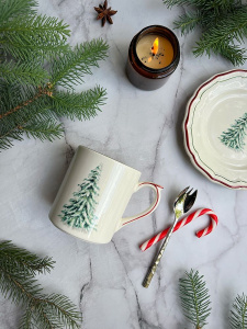 Gien Filet Noel Кружка, объем - 255 мл, цвет - белый, зеленый, красный