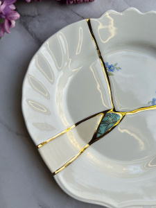 Seletti Kintsugi Десертная тарелка, диаметр - 21 см, цвет - белый, голубой, синий, золотой