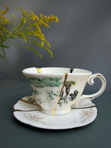 Seletti Kintsugi Фарфоровая чайная пара, цвет - белый, золотой