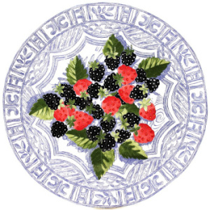 Gien Oiseaux Bleu Fruits Блюдо для торта, диаметр - 30 см, цвет - белый, синий
