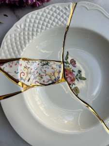 Seletti Kintsugi Фарфоровая суповая тарелка, диаметр - 22 см, цвет - белый, красный, золотой