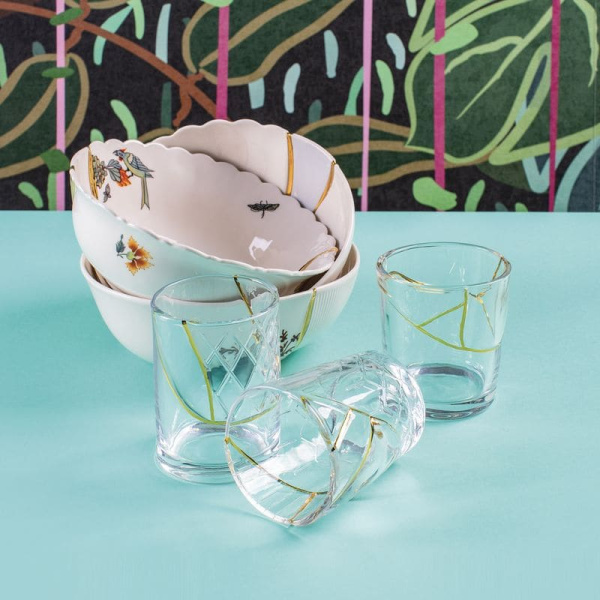 Seletti Kintsugi Стеклянный стакан, размеры: 7,6х7,6х10,5 см, цвет - прозрачный, золотой