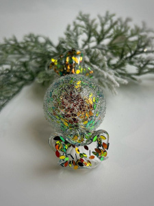 ShiShi Стеклянная елочная игрушка Круглая карамель с желто-зелеными блестками, высота - 8 см