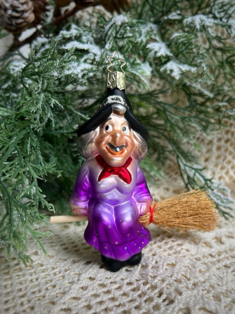 Inge Glas Стеклянная елочная игрушка Веселая ведьма, размеры - 10,5 см