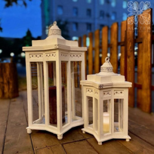 Boltze Eloise Набор из 2 деревянных фонарей - подсвечников, 48-75 см, белый