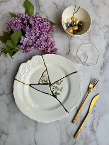 Seletti Kintsugi Тарелка для основного блюда, диаметр - 27.5 см, цвет - белый, зеленый, золотой