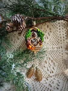 Inge Glas Стеклянная елочная игрушка Часы с кукушкой, высота - 17,5 см