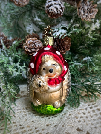 Inge Glas Стеклянная елочная игрушка Мама Ежиха, размер - 9 см