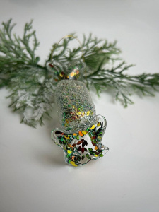 ShiShi Стеклянная елочная игрушка Прямоугольная карамель с желто-зелеными блестками, высота - 10 см