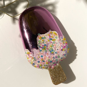 Goodwill Елочная игрушка Мороженое на палочке, размер - 12,5 см, цвет - розовый металлик