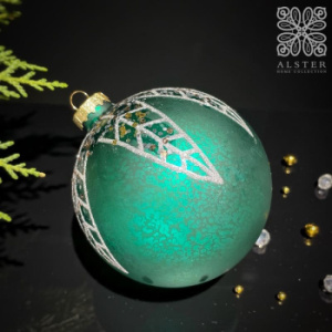 Goodwill Стеклянная елочная игрушка "Шар" с листьями, 10 см, зеленый