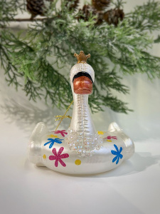 Goodwill Стеклянная елочная игрушка - надувной круг Лебедь, размер - 10 см, белый