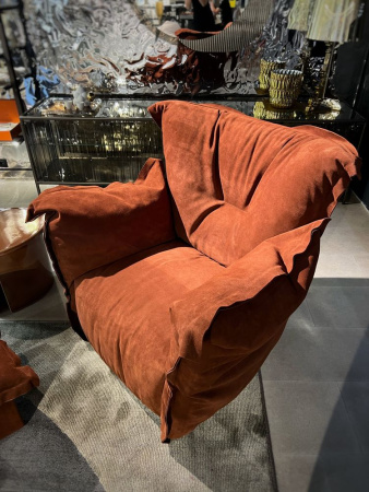 Baxter Ginevra Кресло с пуфом, обивка - натуральная кожа, цвет - Reverse Sierra (красно-коричневый)