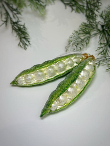 Kruzel Стеклянная елочная игрушка ручной работы Зеленый горошек - 13 см