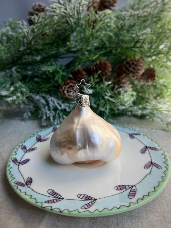 Inge Glas Стеклянная елочная игрушка Чеснок, размер - 6 см