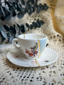 Seletti Kintsugi Фарфоровая кофейная пара для эспрессо, цвет - белый, красный, золотой