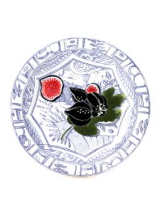 Gien Oiseaux Bleu Fruits Тарелка для закусок и канапе с рисунком Figues (Инжир), диаметр - 16,5 см