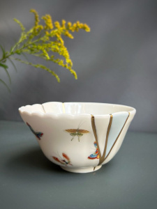 Seletti Kintsugi Фарфоровая пиала, диаметр - 11,5 см, цвет - белый, синий, золотой