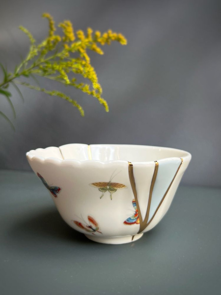 Seletti Kintsugi Фарфоровая пиала, диаметр - 11,5 см, цвет - белый, синий, золотой