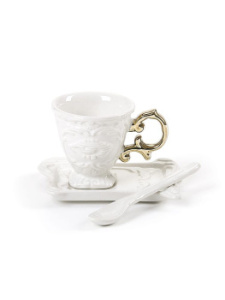 Seletti I-Wares Фарфоровая кофейная пара с ложечкой, размеры: 7х7х7h см, цвет - белый, золотой