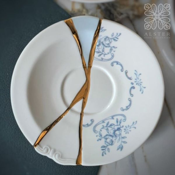 Seletti Kintsugi Фарфоровая кофейная пара для эспрессо, цвет - белый, синий, золотой