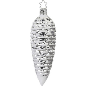 Inge Glas Стеклянная елочная игрушка Сосновая шишка, высота - 13,5 см, цвет - серебряный, белый
